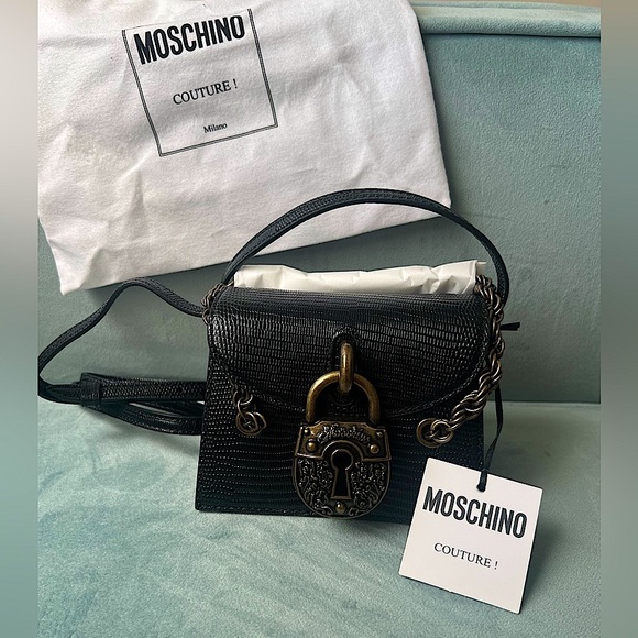 MOSCHINO NWT  Black Solid Padlock Crossbody Leather Handbag - Picture 3 of 10